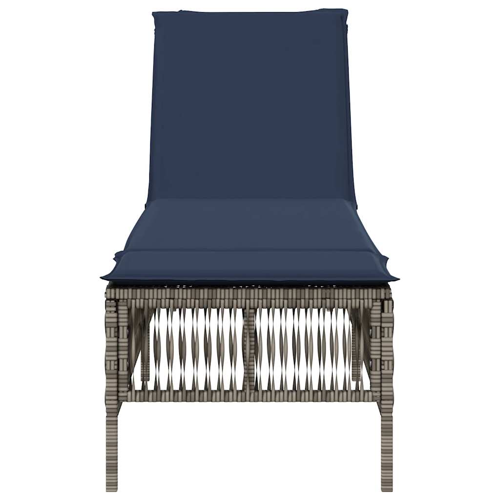 Sonnenliege mit Kissen Grau Poly Rattan