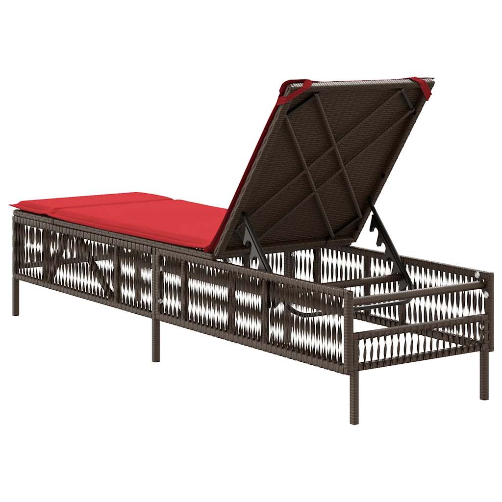 Sonnenliege mit Kissen Braun Poly Rattan
