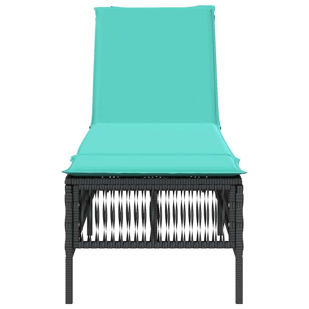 Sonnenliege mit Kissen Schwarz Poly Rattan