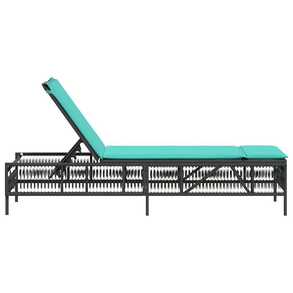 Sonnenliege mit Kissen Schwarz Poly Rattan