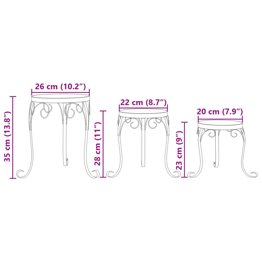 Pflanzenständer 3 Stk. Terrakottarot und Schwarz Keramik