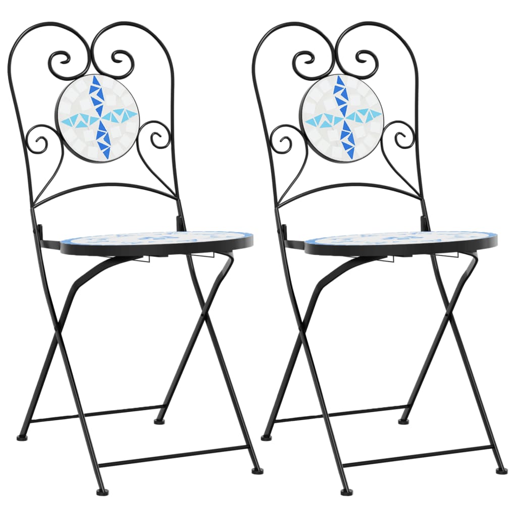Klappstühle, 2 Stück, blau-weiß, Keramik