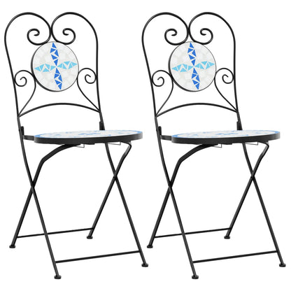 Klappstühle, 2 Stück, blau-weiß, Keramik