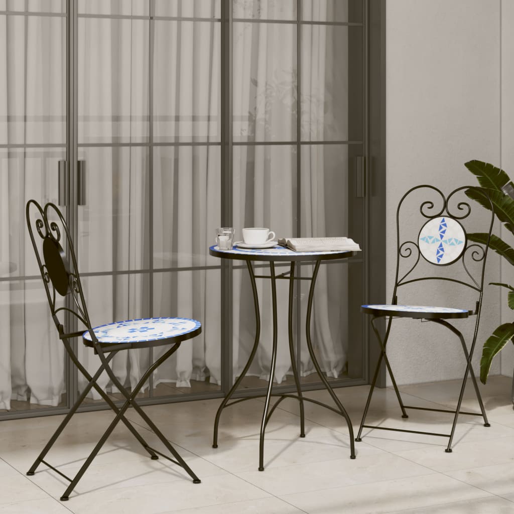 Klappstühle, 2 Stück, blau-weiß, Keramik