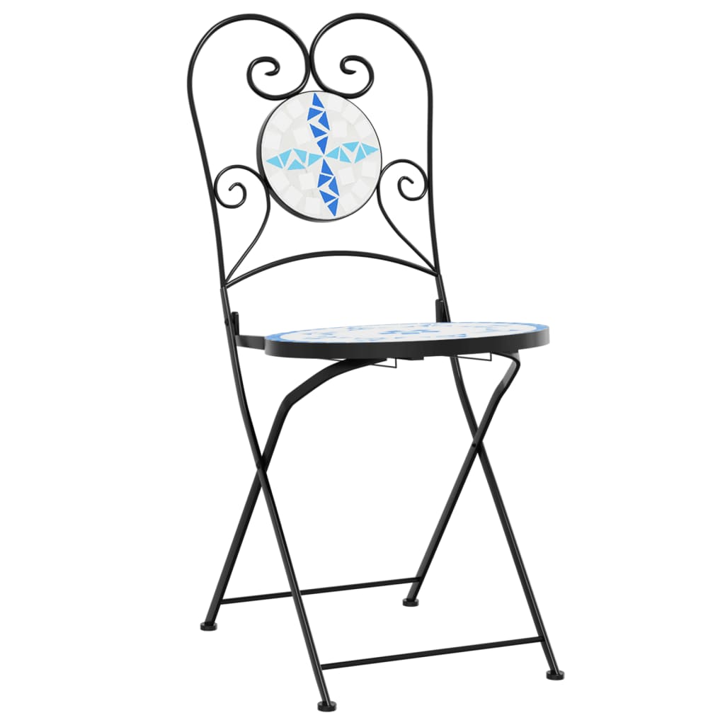 Klappstühle, 2 Stück, blau-weiß, Keramik