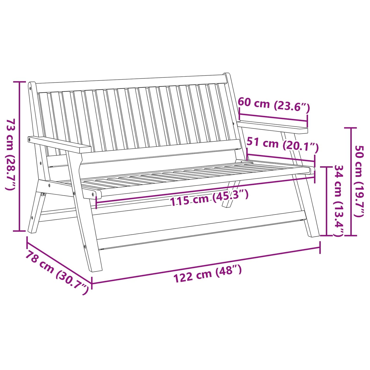 Relax Bank Braun 122 x 78 x 73 cm Massivholz Akazie