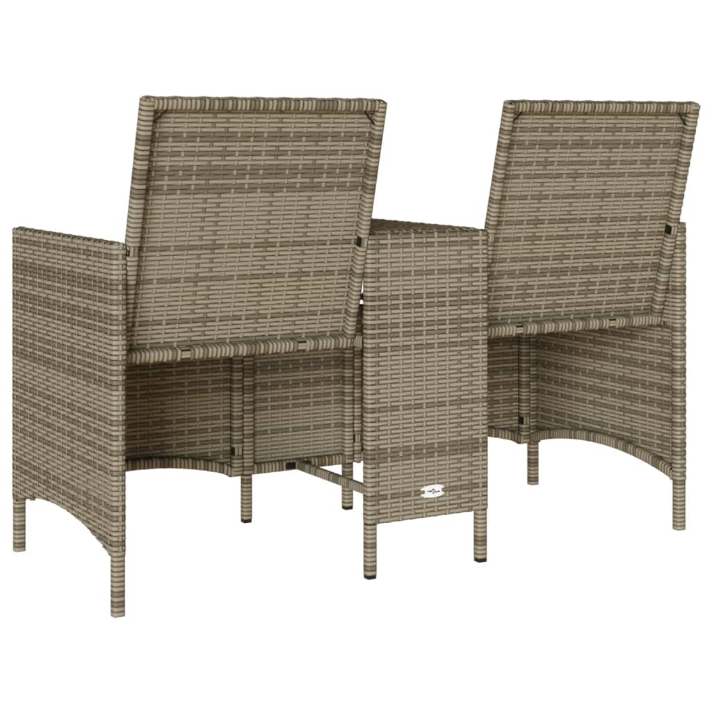 Gartensofa 2-Sitzer mit Tisch und Kissen Grau Poly Rattan