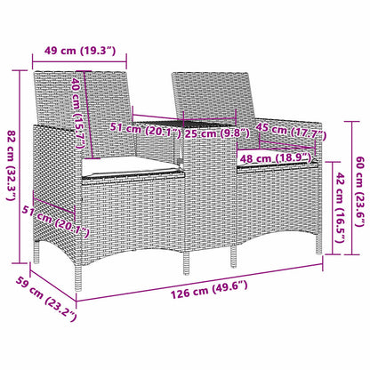 Gartensofa 2-Sitzer mit Tisch und Kissen Beige Poly Rattan