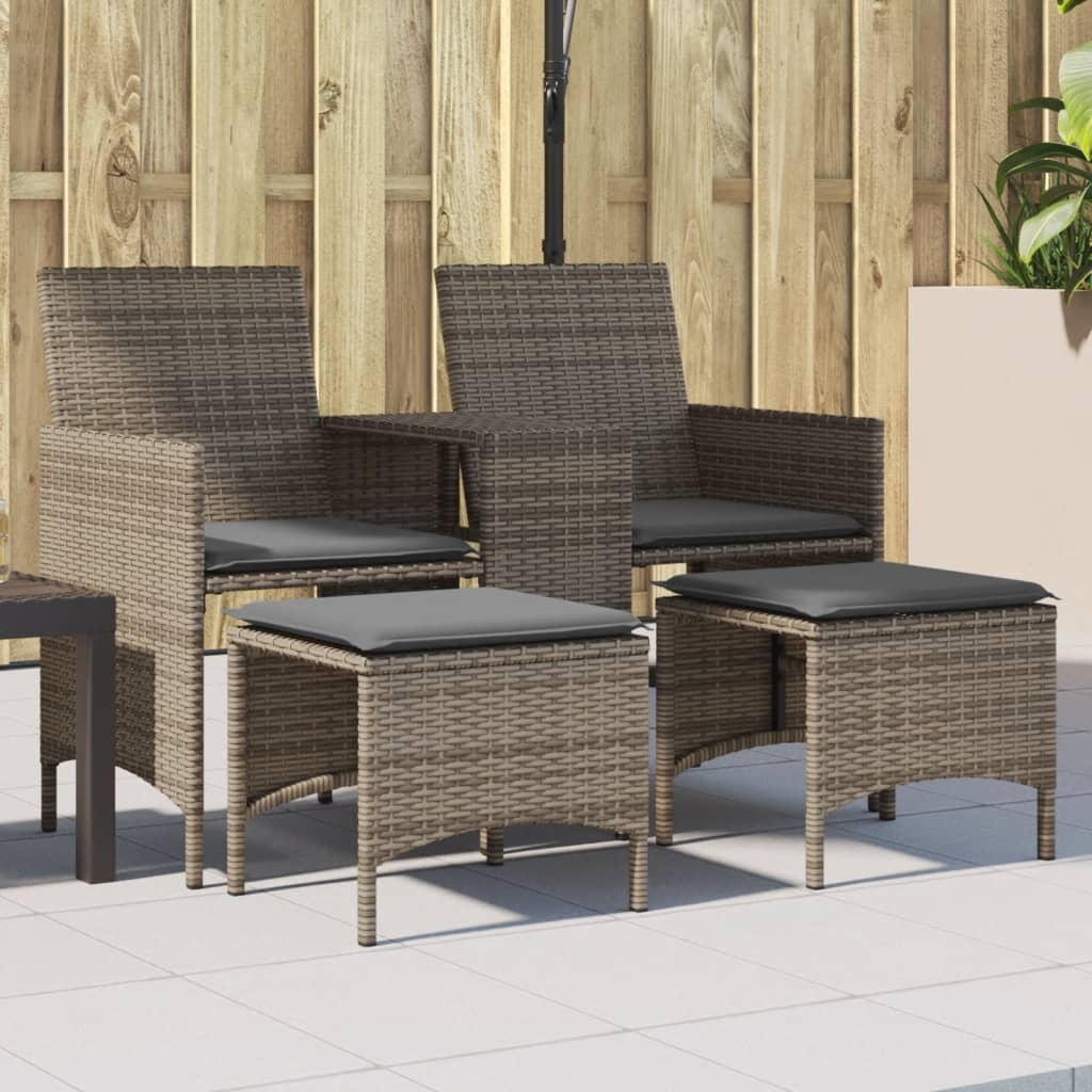 Gartensofa 2-Sitzer mit Tisch und Hockern Grau Poly Rattan