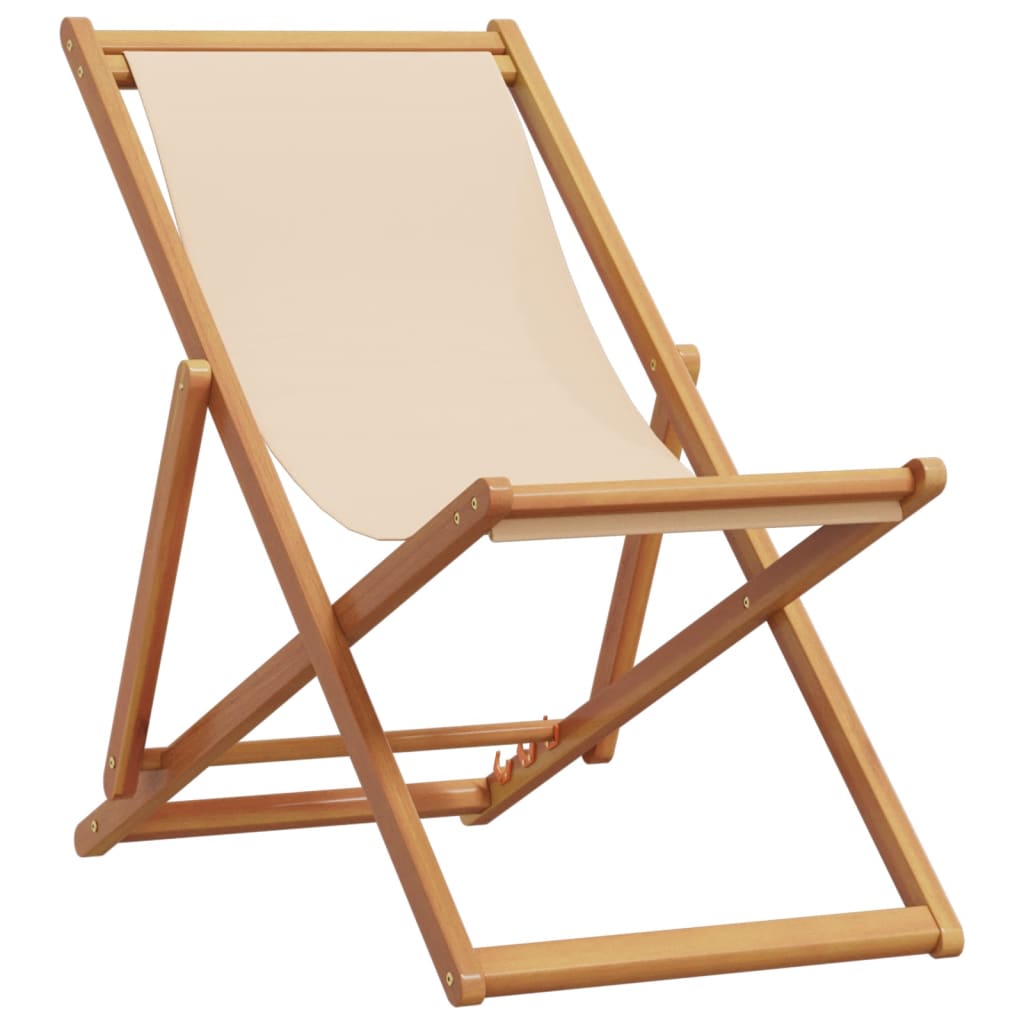 Klappstuhl Beige Massivholz Eukalyptus und Stoff