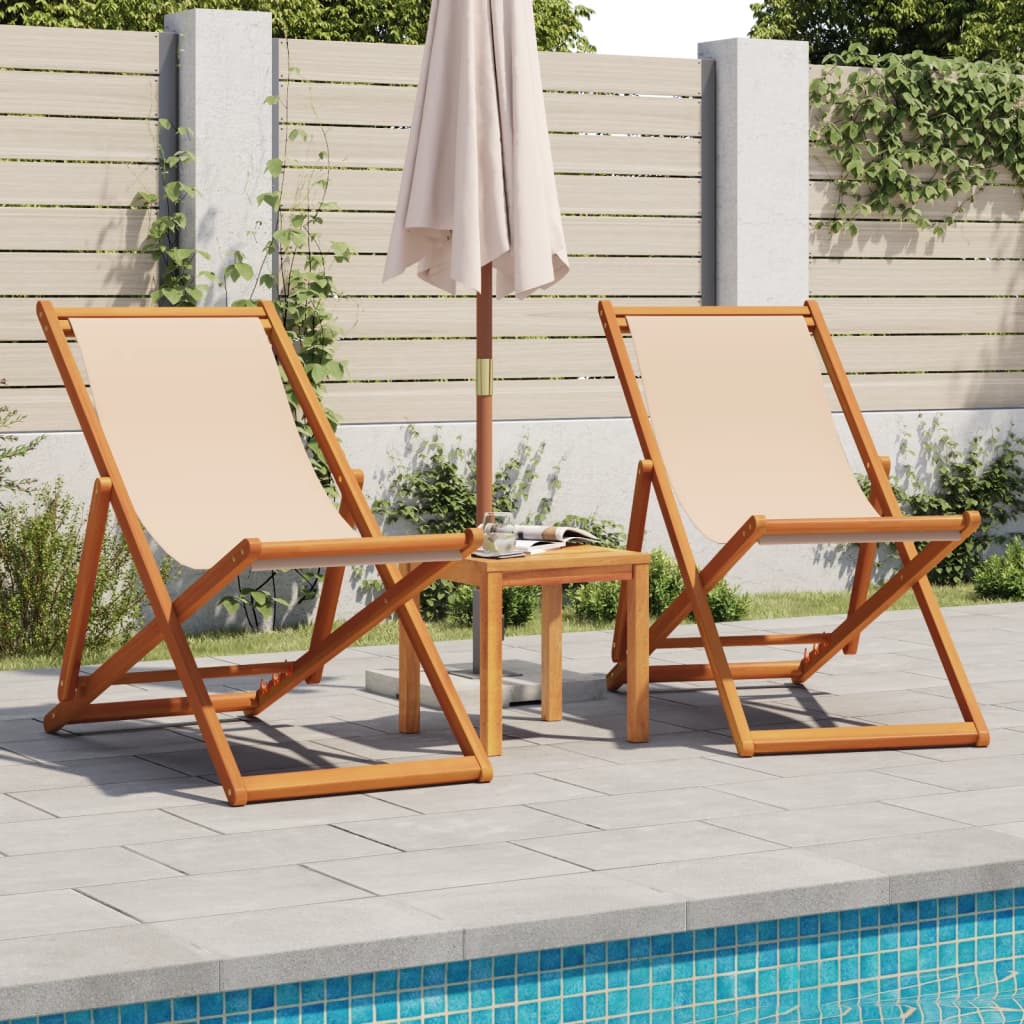 Klappstuhl Beige Massivholz Eukalyptus und Stoff