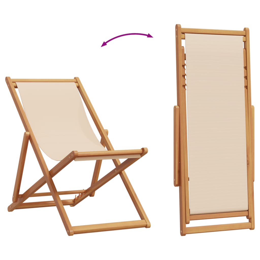Klappstuhl Beige Massivholz Eukalyptus und Stoff