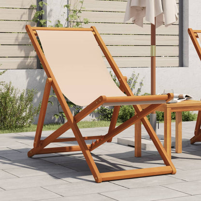 Klappstuhl Beige Massivholz Eukalyptus und Stoff