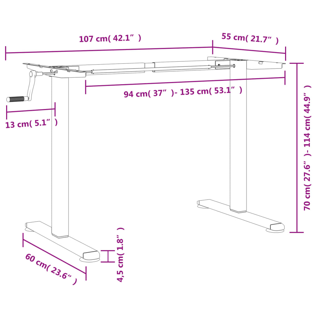 Structure pour bureaux assis-debout blanc (94-135)x60x(70-114)cm