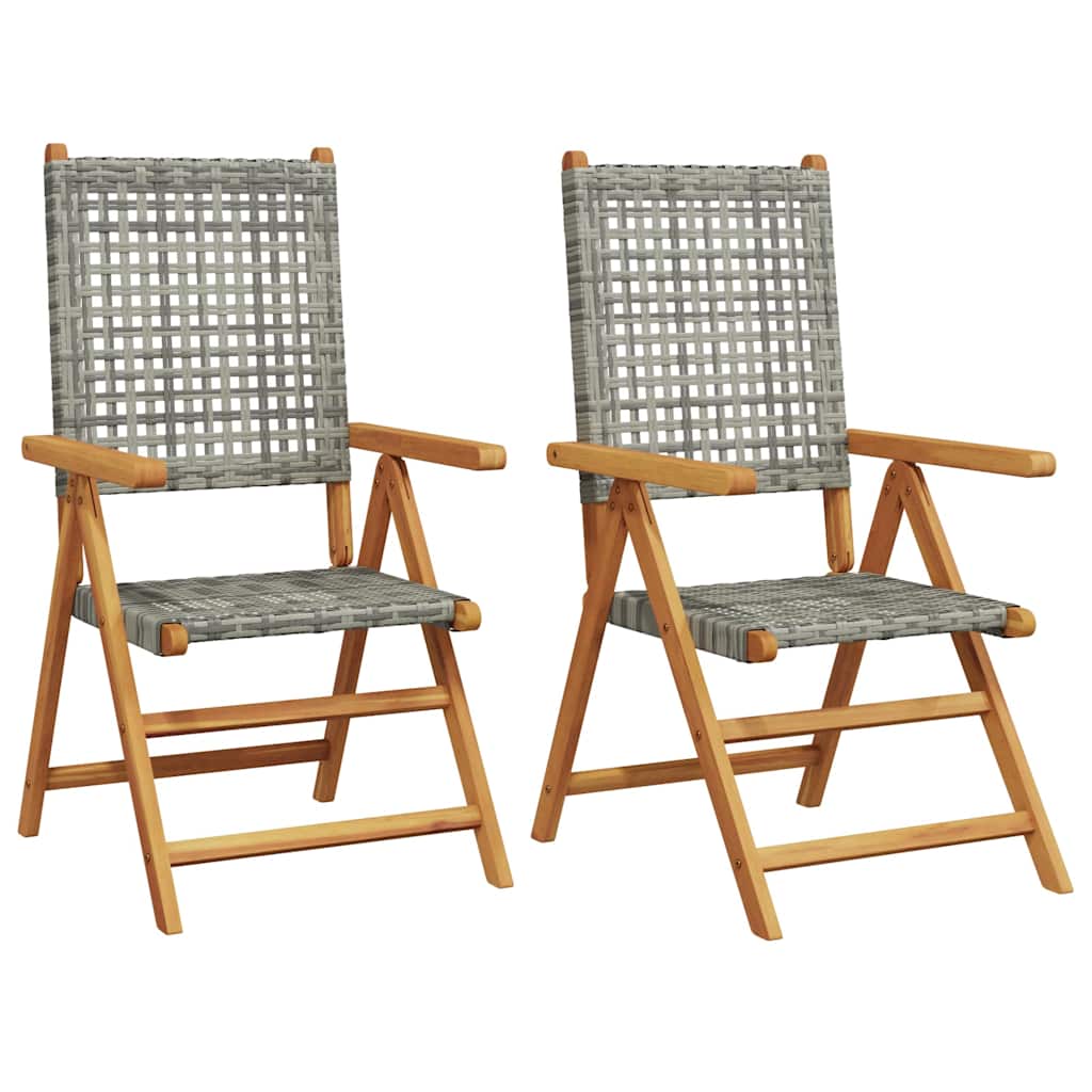 Klappstühle, 2 Stück, grau, Massivholz Akazie und Polyrattan