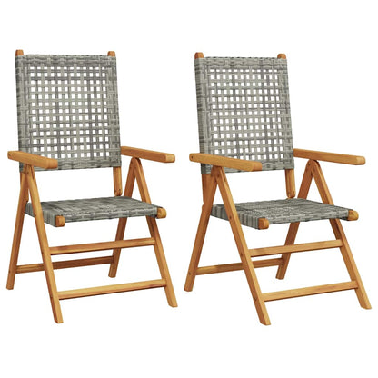 Klappstühle, 2 Stück, grau, Massivholz Akazie und Polyrattan
