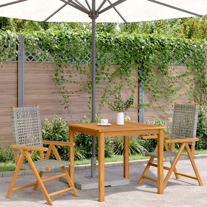 Klappstühle, 2 Stück, grau, Massivholz Akazie und Polyrattan