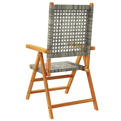 Klappstühle, 2 Stück, grau, Massivholz Akazie und Polyrattan