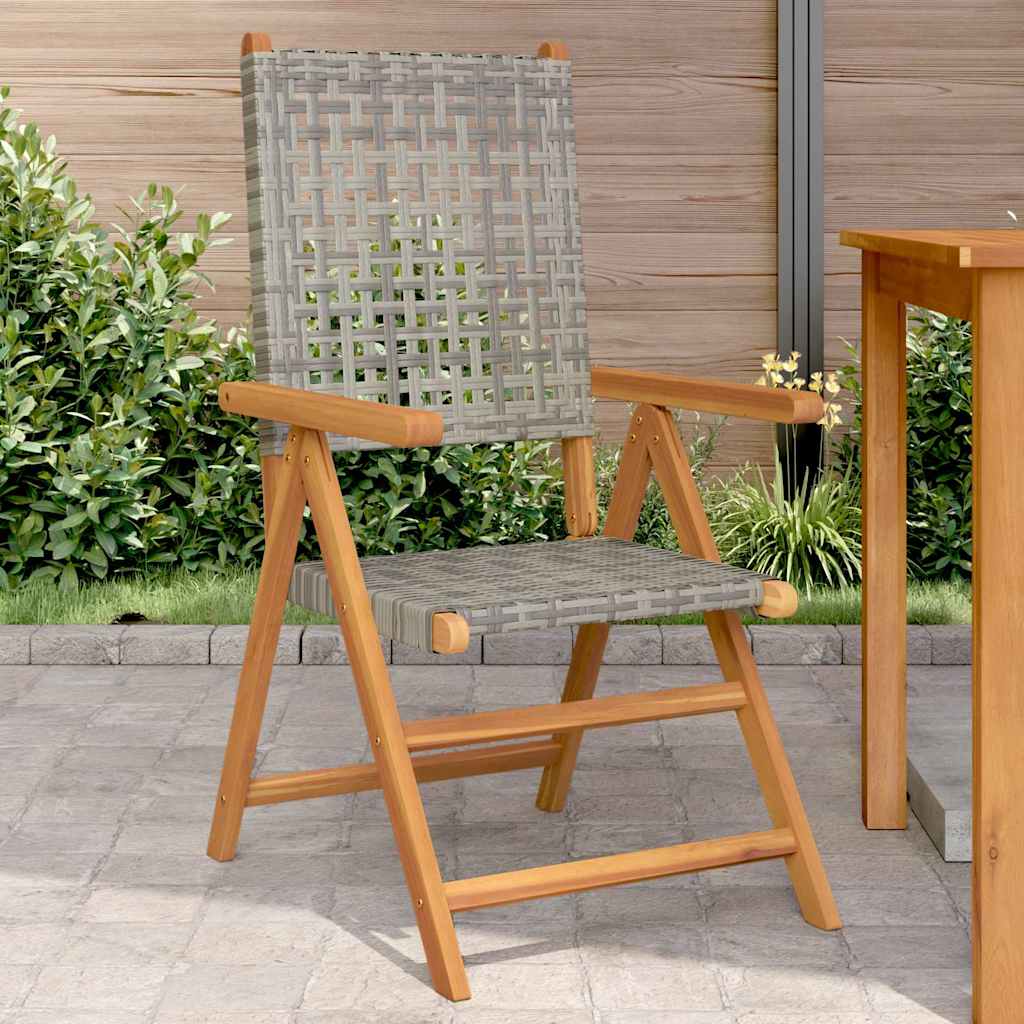 Klappstühle, 2 Stück, grau, Massivholz Akazie und Polyrattan