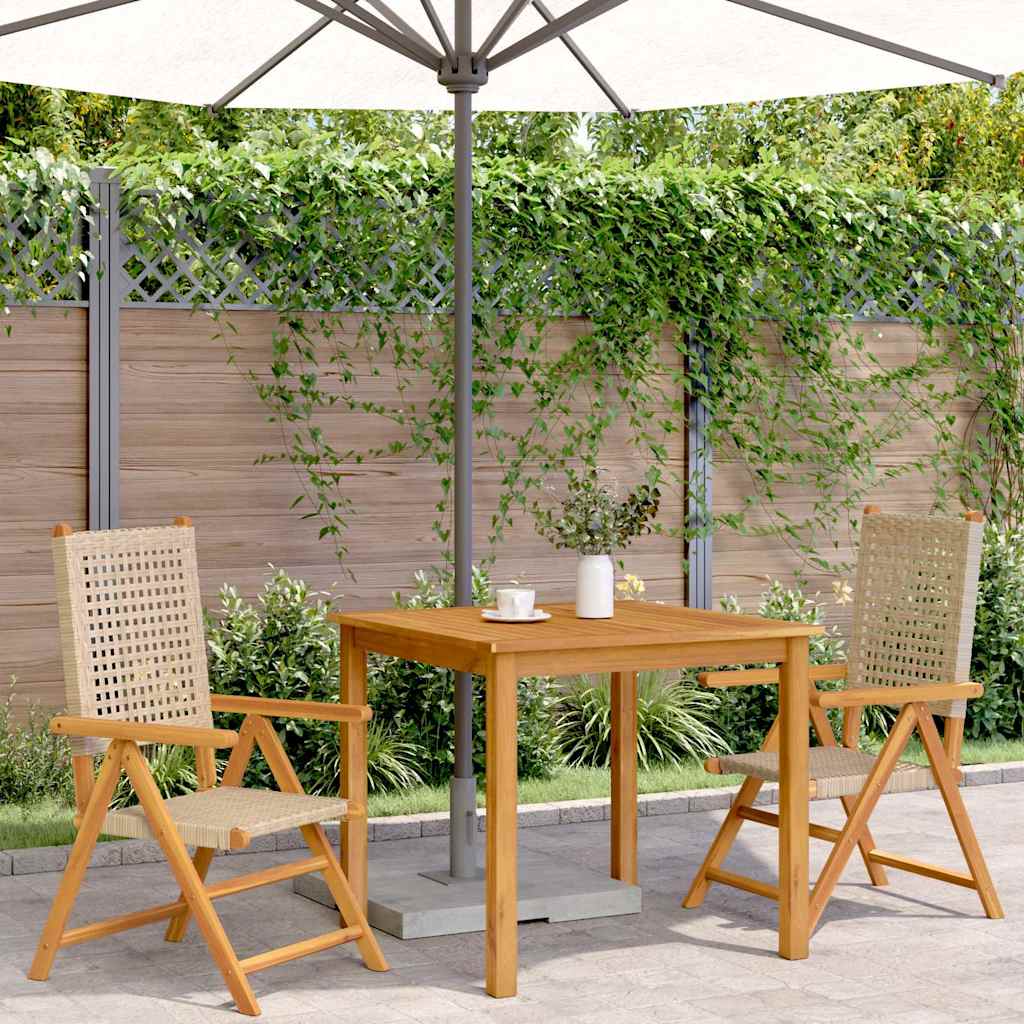 Klappstühle, 2 Stück, beige, Massivholz Akazie und Polyrattan