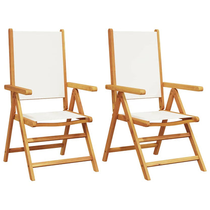 Klappstühle, 2 Stück, cremeweiß, massives Akazienholz und Stoffbezug