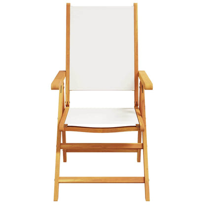 Klappstühle, 2 Stück, cremeweiß, massives Akazienholz und Stoffbezug