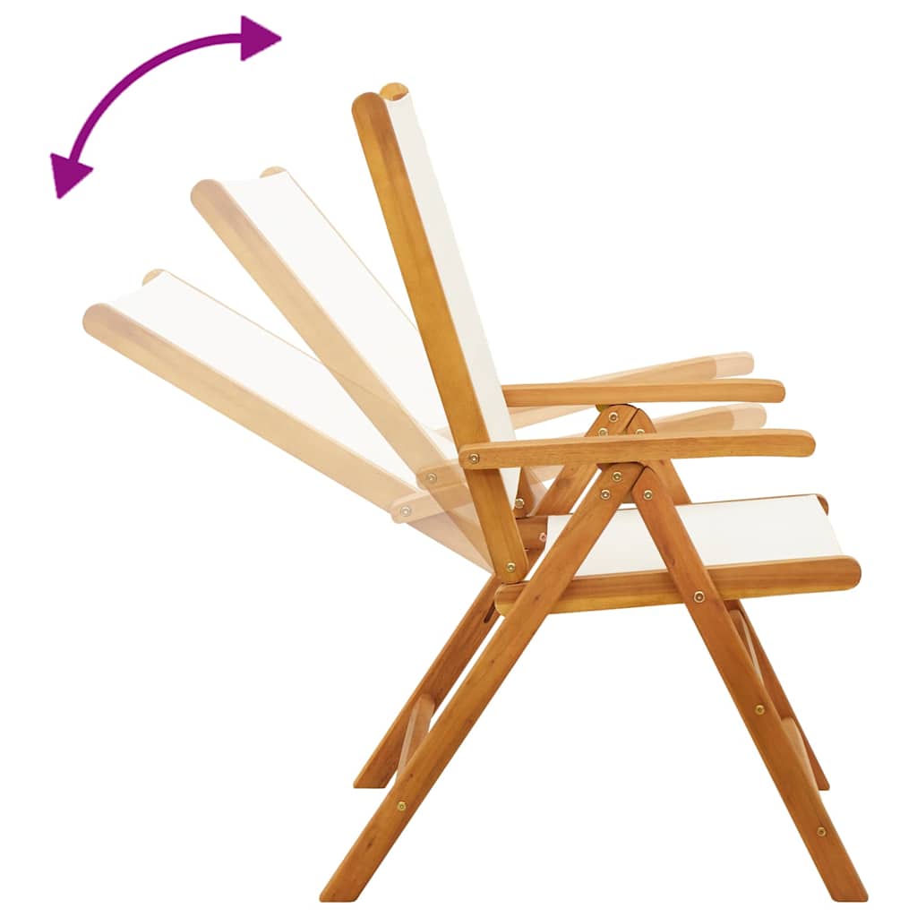 Klappstühle, 2 Stück, cremeweiß, massives Akazienholz und Stoffbezug