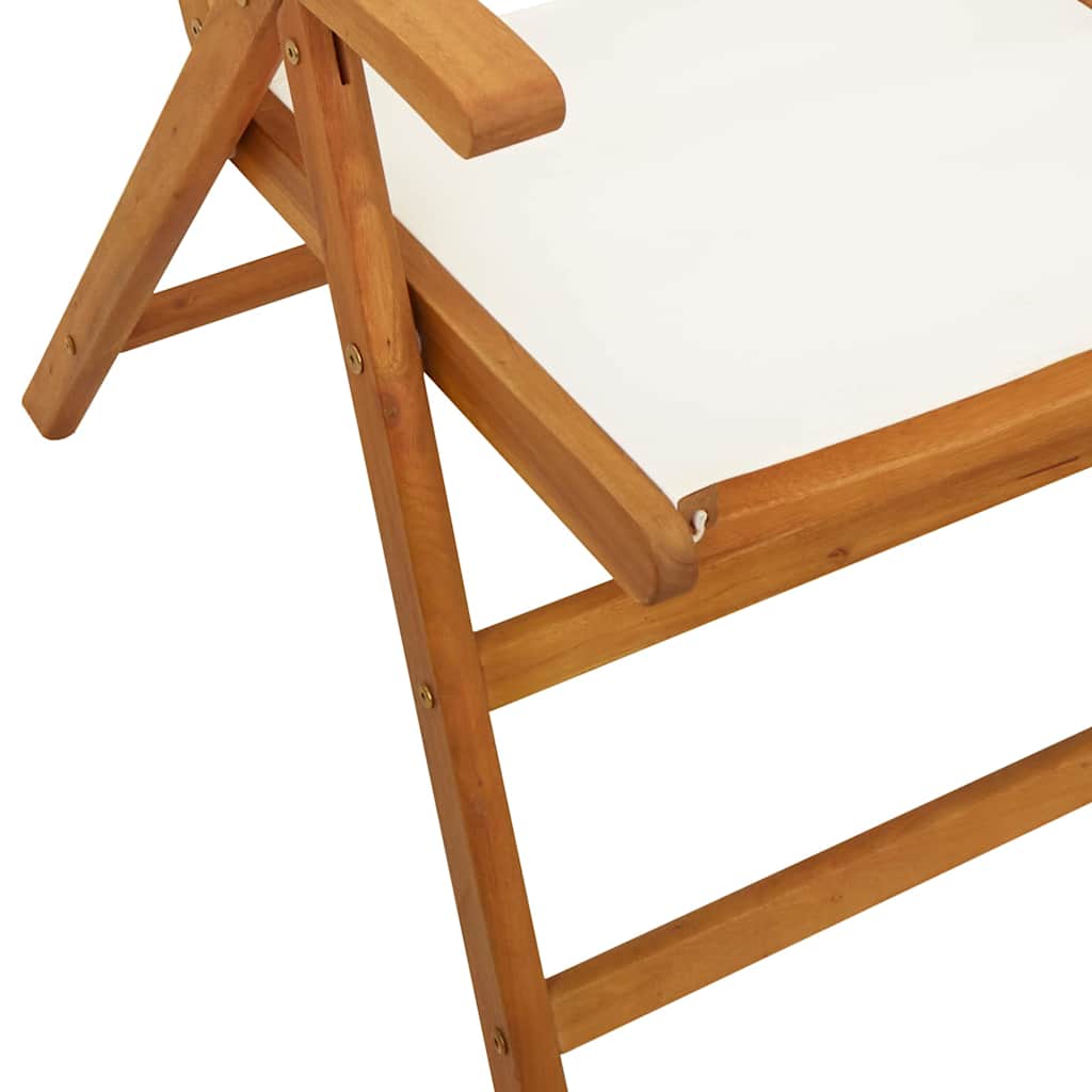Klappstühle, 2 Stück, cremeweiß, massives Akazienholz und Stoffbezug