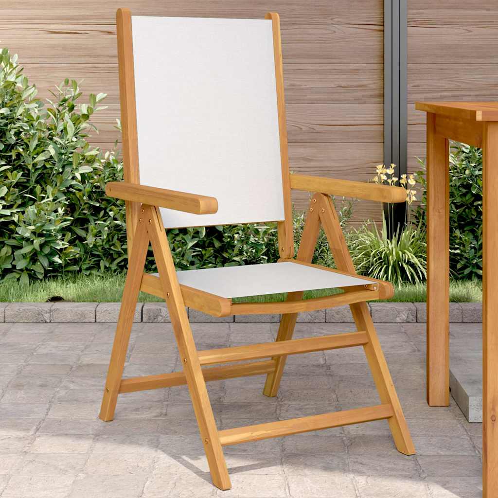 Klappstühle, 2 Stück, cremeweiß, massives Akazienholz und Stoffbezug