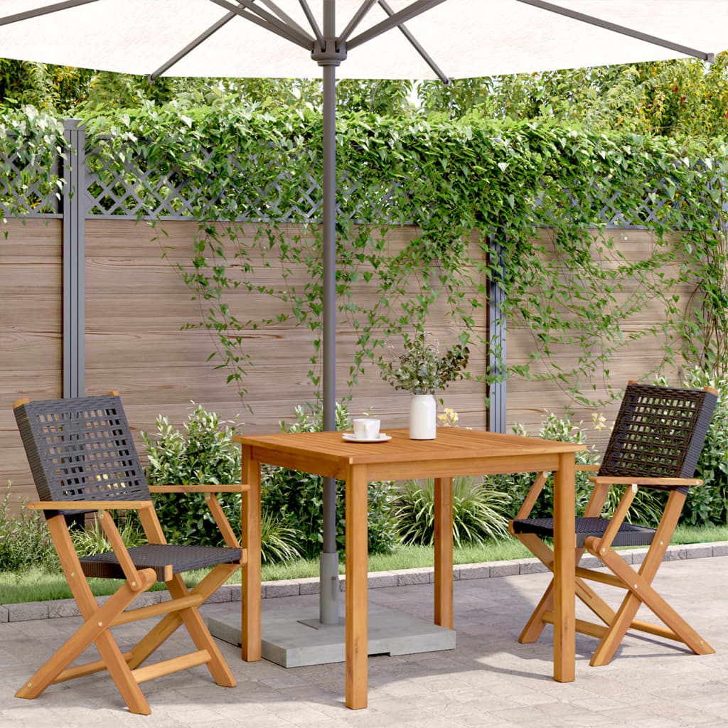 Klappstühle, 2 Stück, schwarz, Massivholz Akazie und Polyrattan
