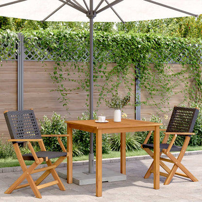 Klappstühle, 2 Stück, schwarz, Massivholz Akazie und Polyrattan