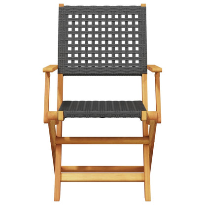 Klappstühle, 2 Stück, schwarz, Massivholz Akazie und Polyrattan