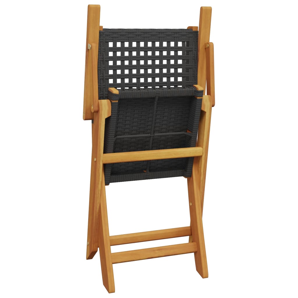 Klappstühle, 2 Stück, schwarz, Massivholz Akazie und Polyrattan