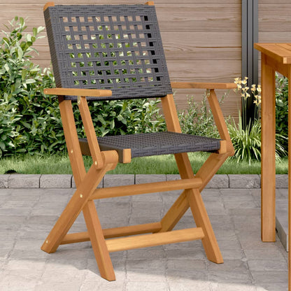 Klappstühle, 2 Stück, schwarz, Massivholz Akazie und Polyrattan