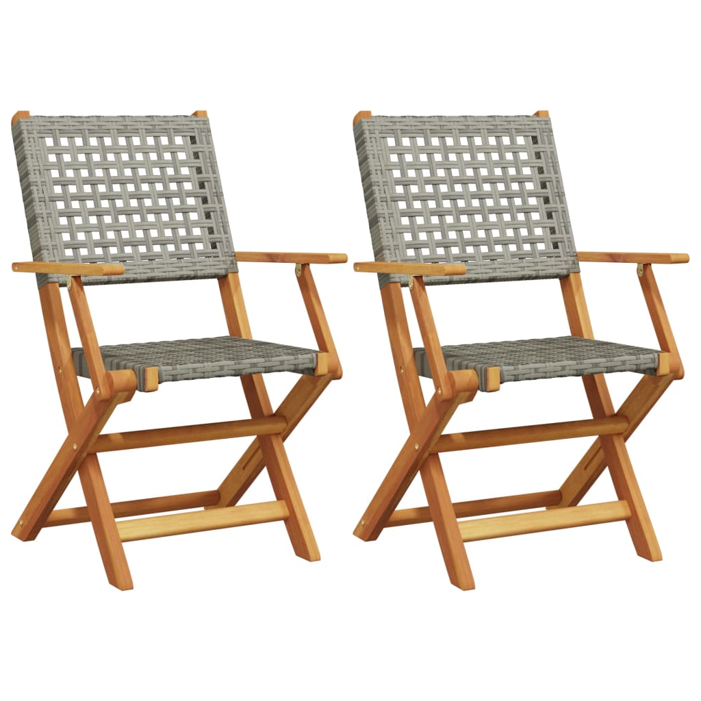Klappstühle, 2 Stück, grau, Massivholz Akazie und Polyrattan