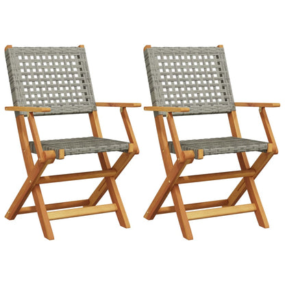 Klappstühle, 2 Stück, grau, Massivholz Akazie und Polyrattan