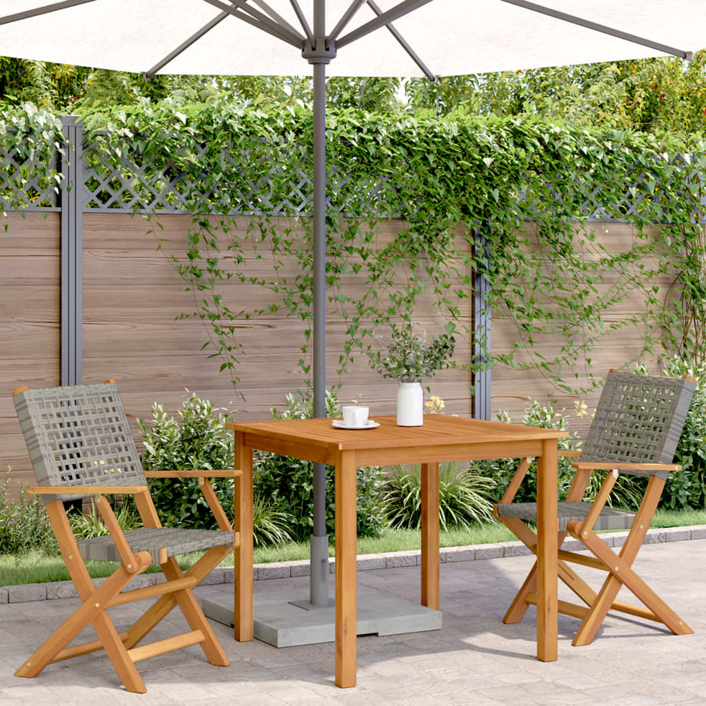 Klappstühle, 2 Stück, grau, Massivholz Akazie und Polyrattan