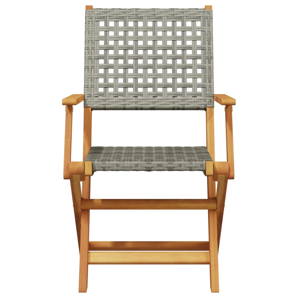 Klappstühle, 2 Stück, grau, Massivholz Akazie und Polyrattan