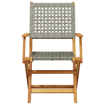 Klappstühle, 2 Stück, grau, Massivholz Akazie und Polyrattan
