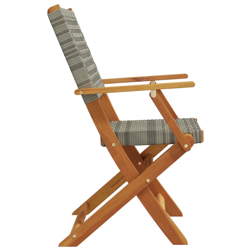 Klappstühle, 2 Stück, grau, Massivholz Akazie und Polyrattan