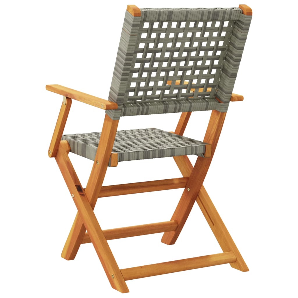 Klappstühle, 2 Stück, grau, Massivholz Akazie und Polyrattan