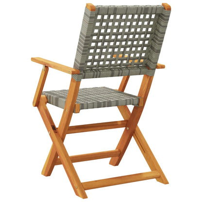 Klappstühle, 2 Stück, grau, Massivholz Akazie und Polyrattan