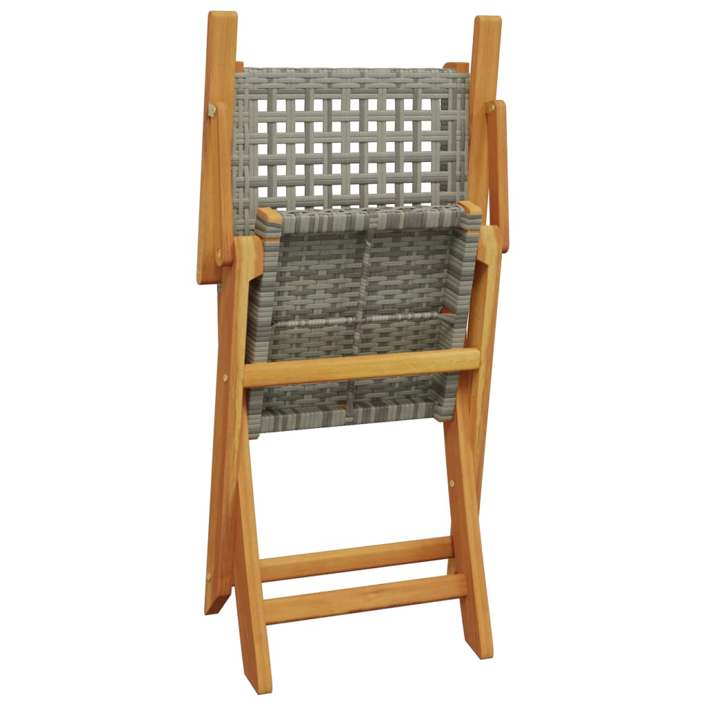Klappstühle, 2 Stück, grau, Massivholz Akazie und Polyrattan