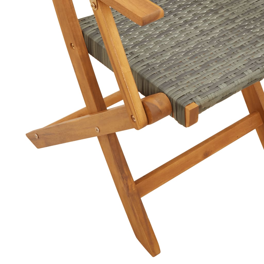 Klappstühle, 2 Stück, grau, Massivholz Akazie und Polyrattan