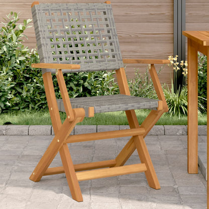 Klappstühle, 2 Stück, grau, Massivholz Akazie und Polyrattan