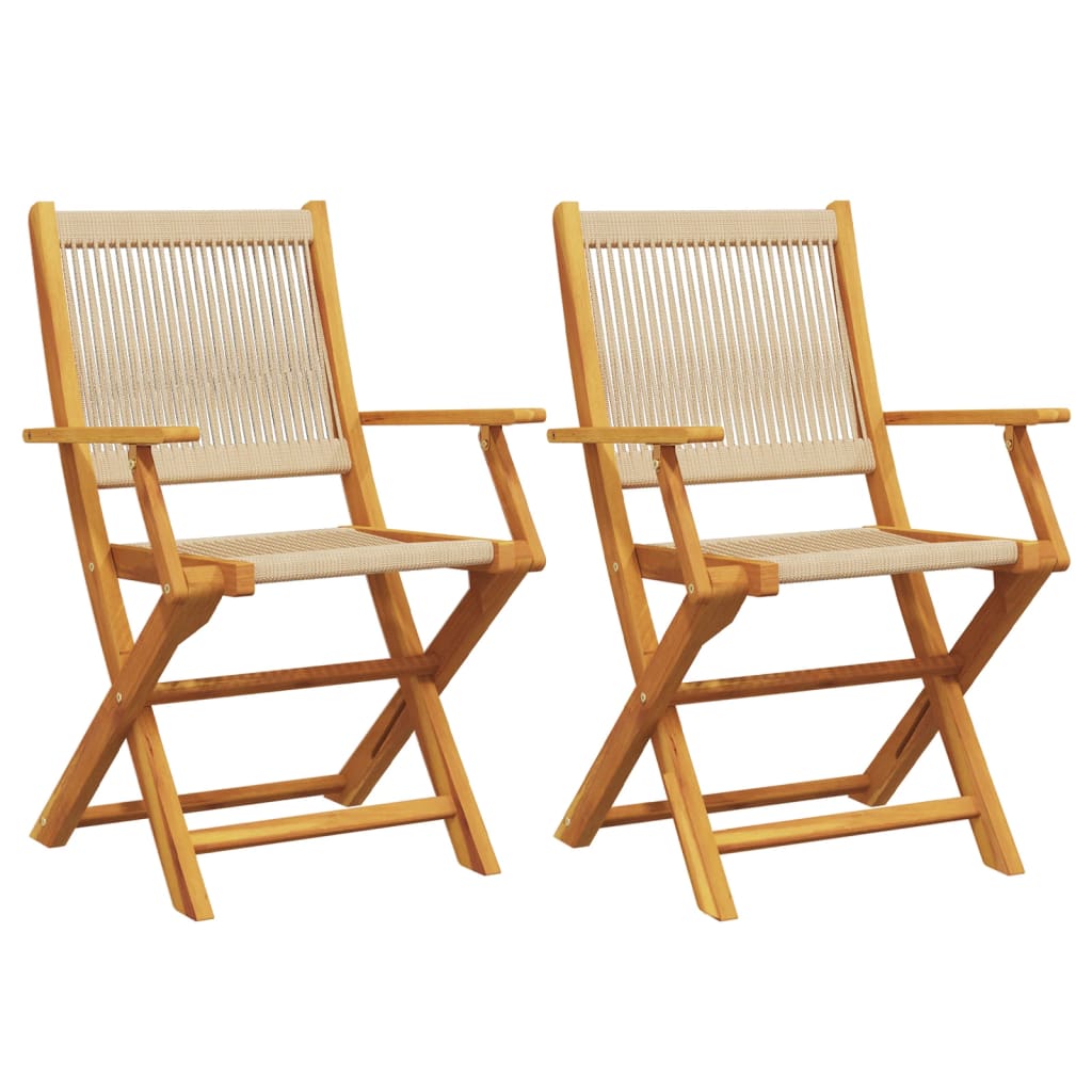 Klappstühle, 2 Stück, beige, Massivholz Akazie und Polypropylen