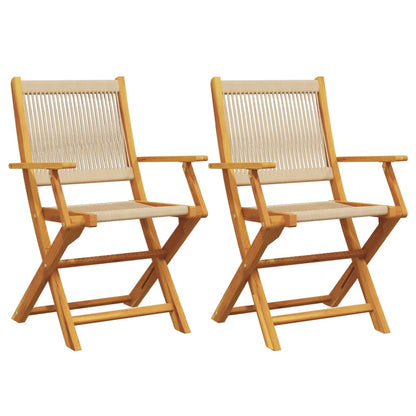Klappstühle, 2 Stück, beige, Massivholz Akazie und Polypropylen