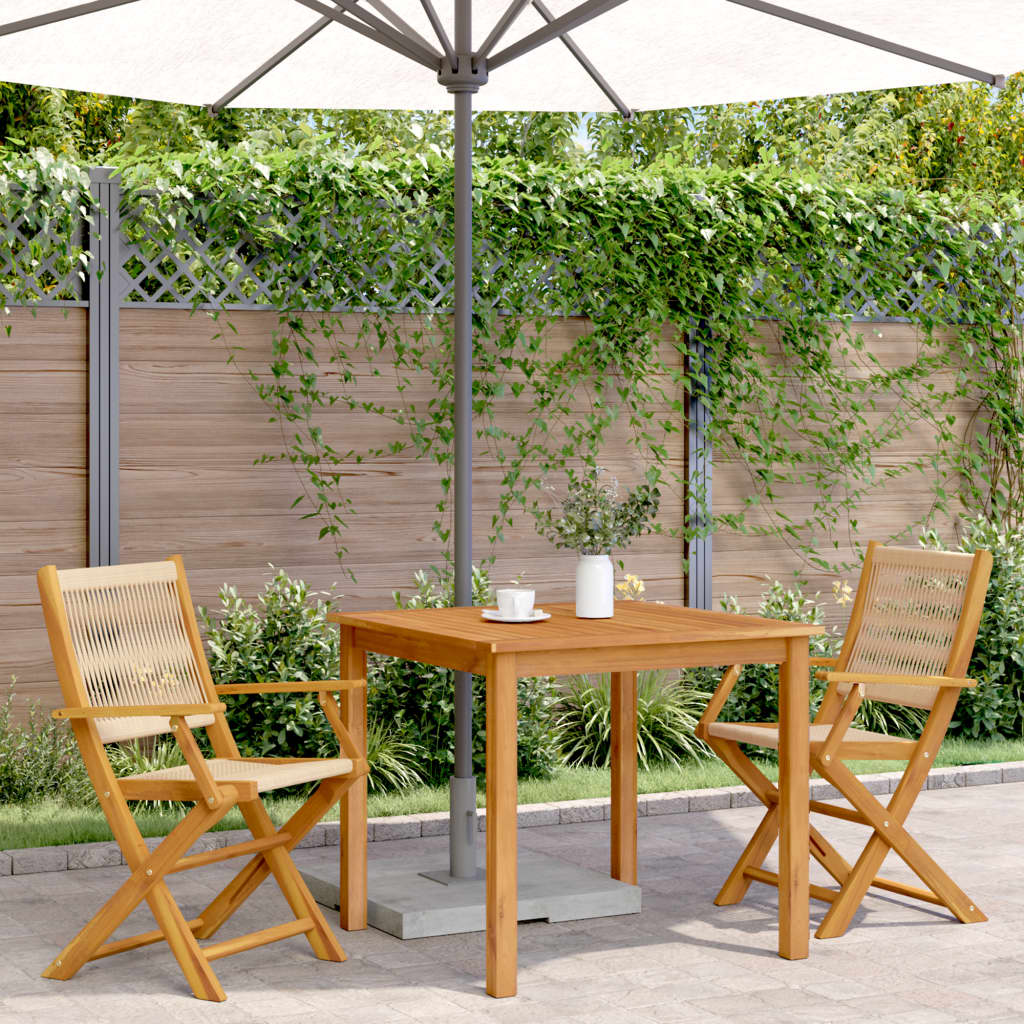 Klappstühle, 2 Stück, beige, Massivholz Akazie und Polypropylen