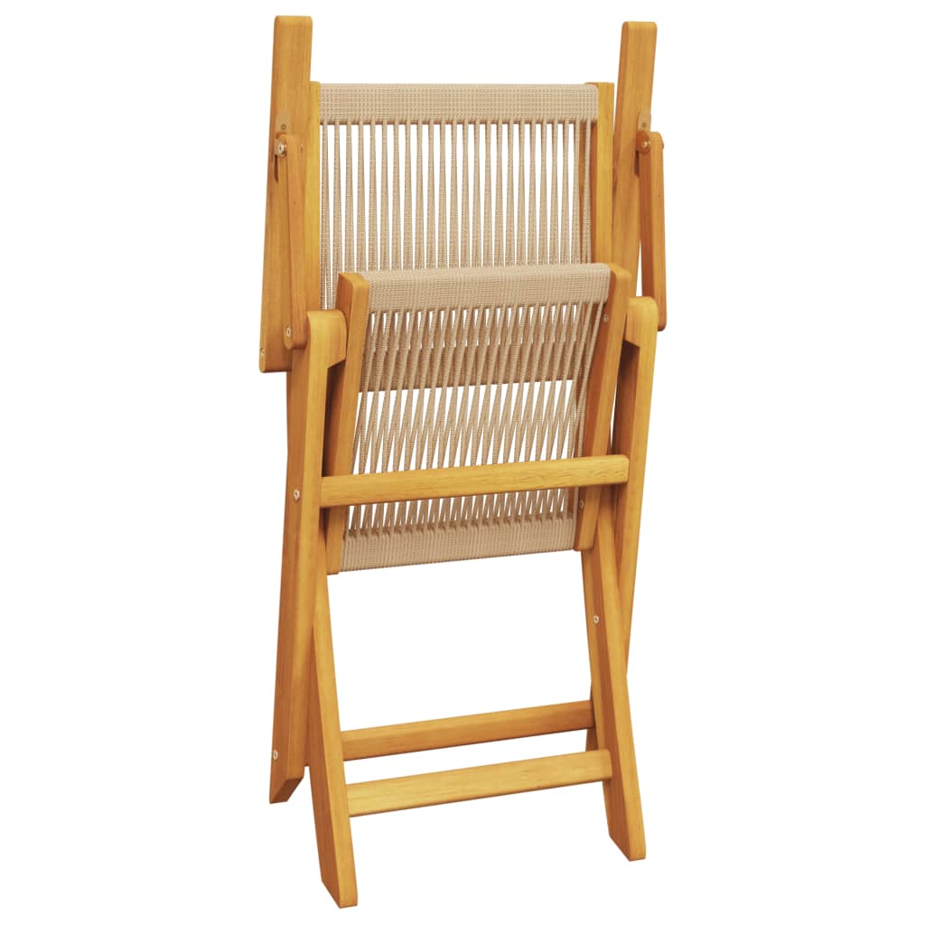 Klappstühle, 2 Stück, beige, Massivholz Akazie und Polypropylen