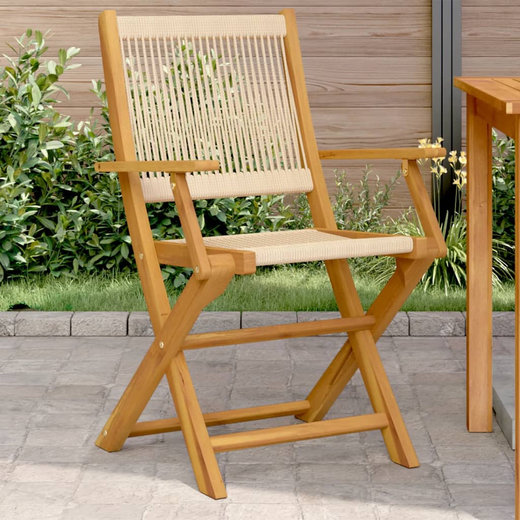 Klappstühle, 2 Stück, beige, Massivholz Akazie und Polypropylen